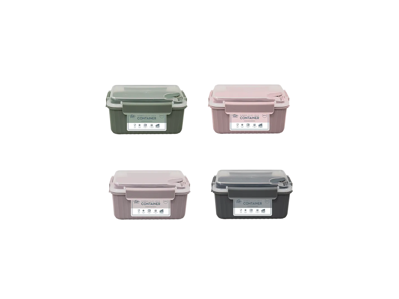 Natural Ribbed Clip Lock Container | 960ML