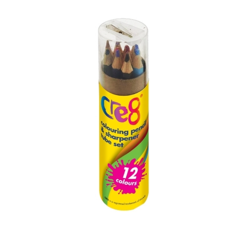 Colouring Pencil and Sharpener Tube Set | 12 Pcs