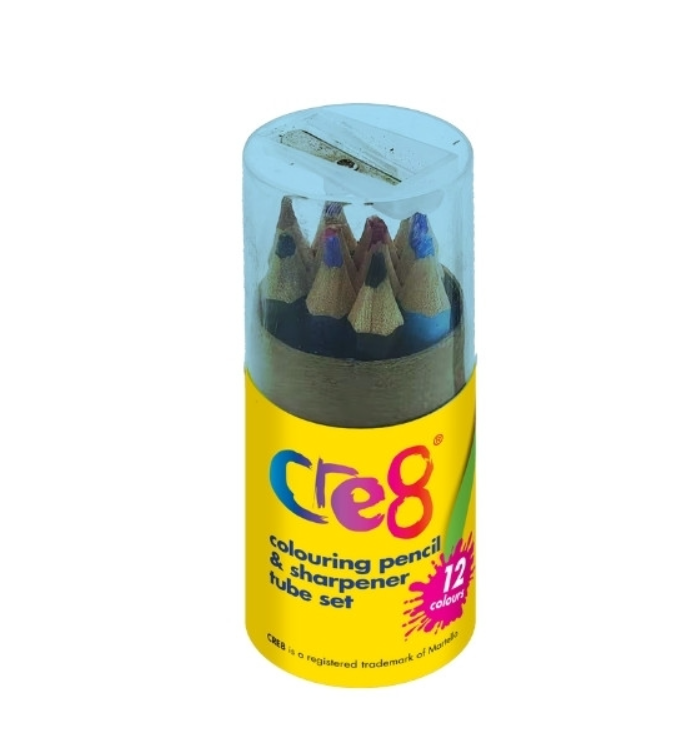 Half-Size Colouring Pencil and Sharpener Tube 12 Pcs