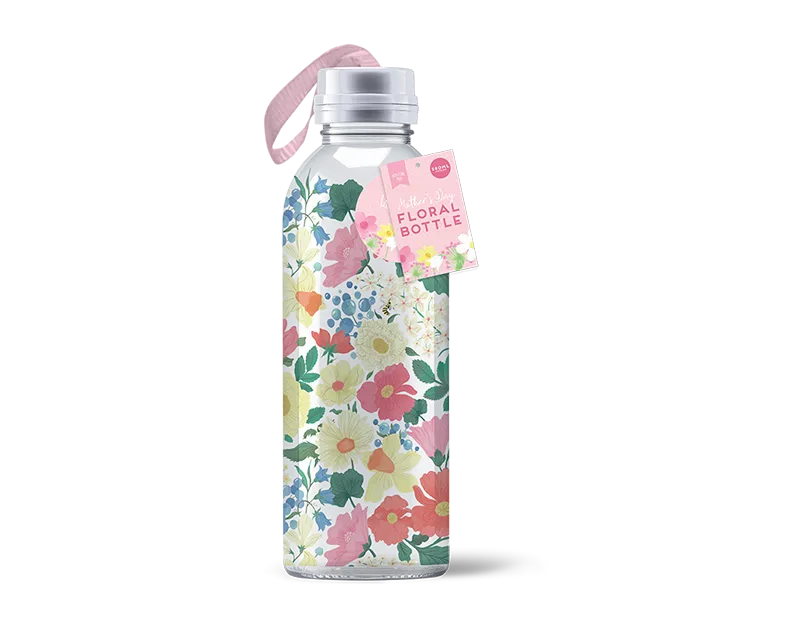Mothers Day Glass Floral Drinking Bottle 580ml