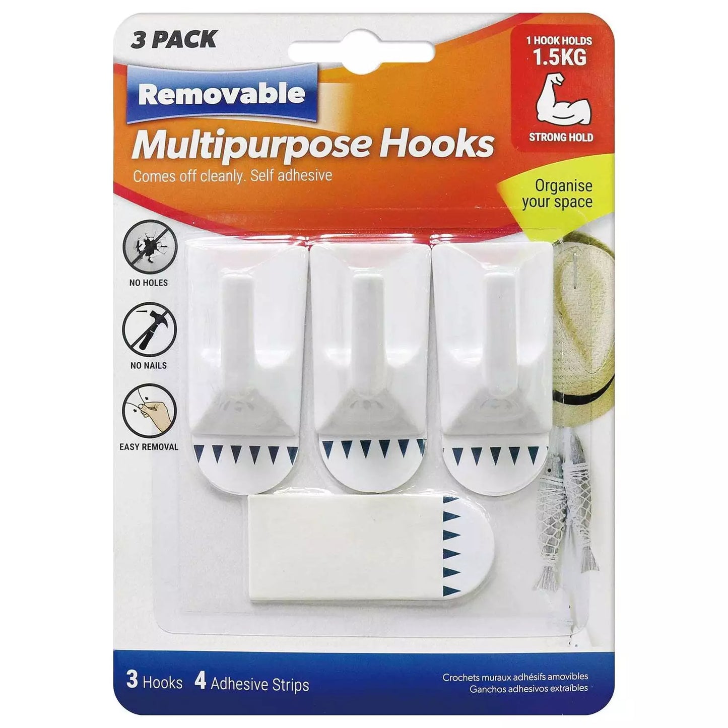 Removable Multipurpose Self Adhesive Hooks | 3 Pack