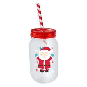 Christmas Mason Drinking Jar & Straw 500ml