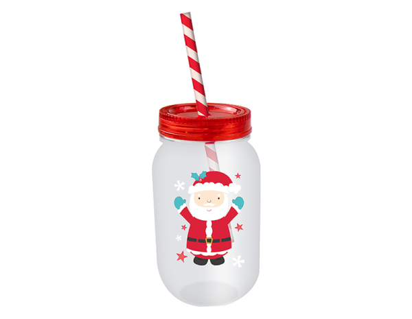 Christmas Mason Drinking Jar & Straw 500ml