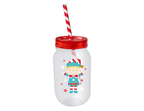 Christmas Mason Drinking Jar & Straw 500ml