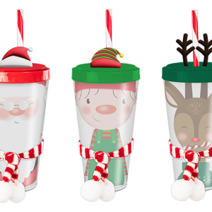 Festive Re-usable Plastic Cup with Straw