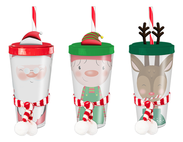 Festive Re-usable Plastic Cup with Straw