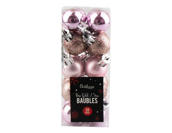 Rose Gold Baubles 2.5cm (20 Pack)