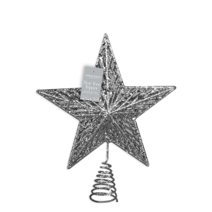 SILVER GLITTER STAR TREE TOPPER 17CM