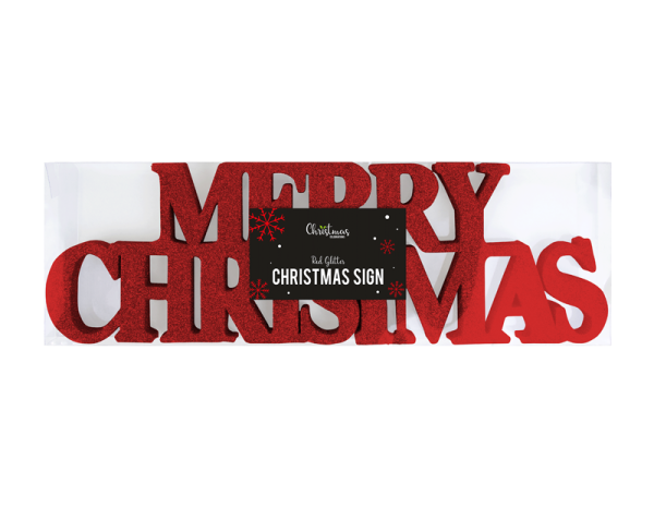 Red Merry Christmas Glitter Sign