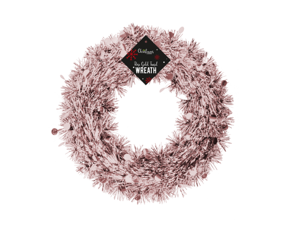 Rose Gold Tinsel Christmas Wreath 28cm