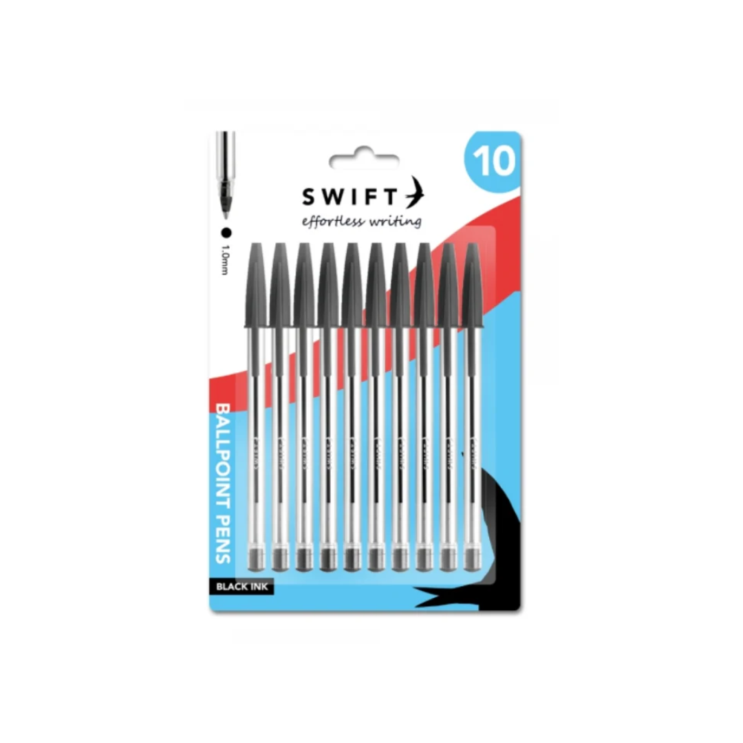 Pull Cap Ballpoint Pens | 10Pcs in  Black