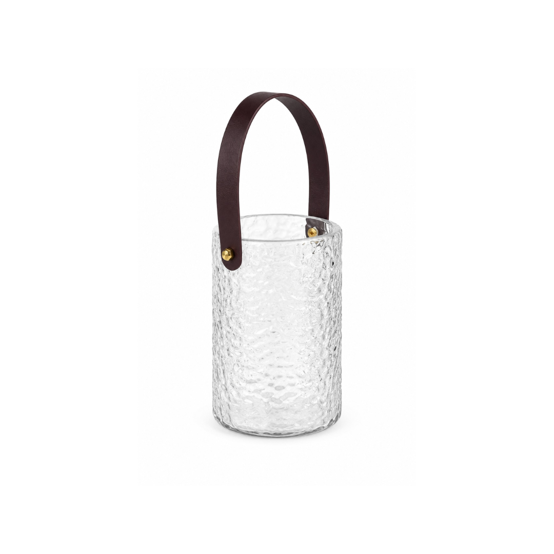 Textured Glass Vase With Faux Leather Handle