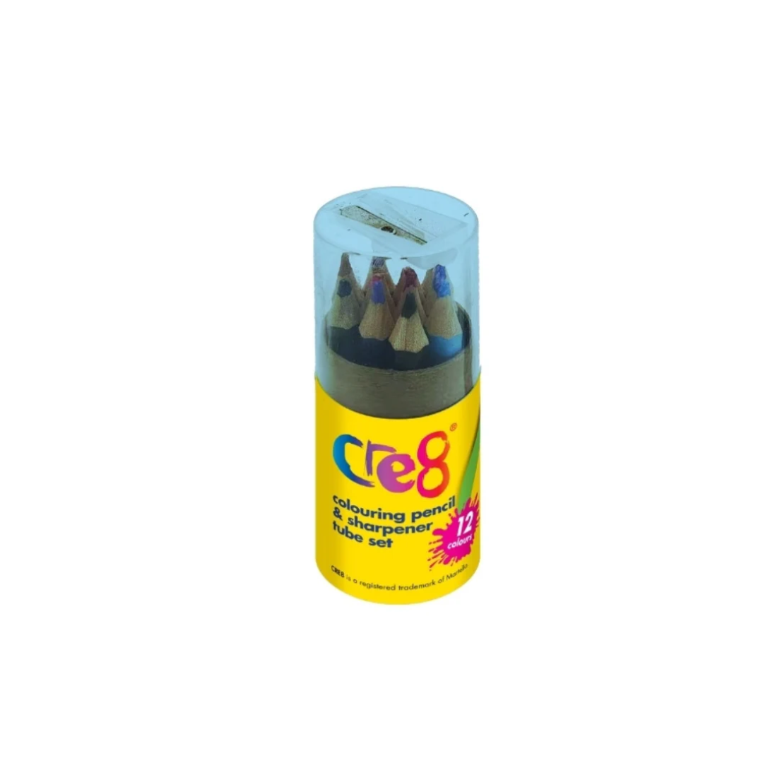 Half-Size Colouring Pencil and Sharpener Tube 12 Pcs