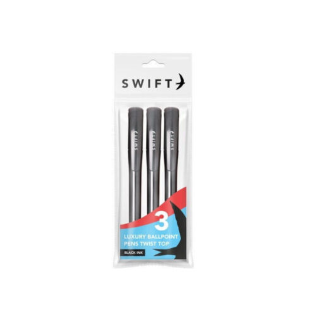 Swift Luxury Ballpoint Black Pens Twist Top | Pack of 3