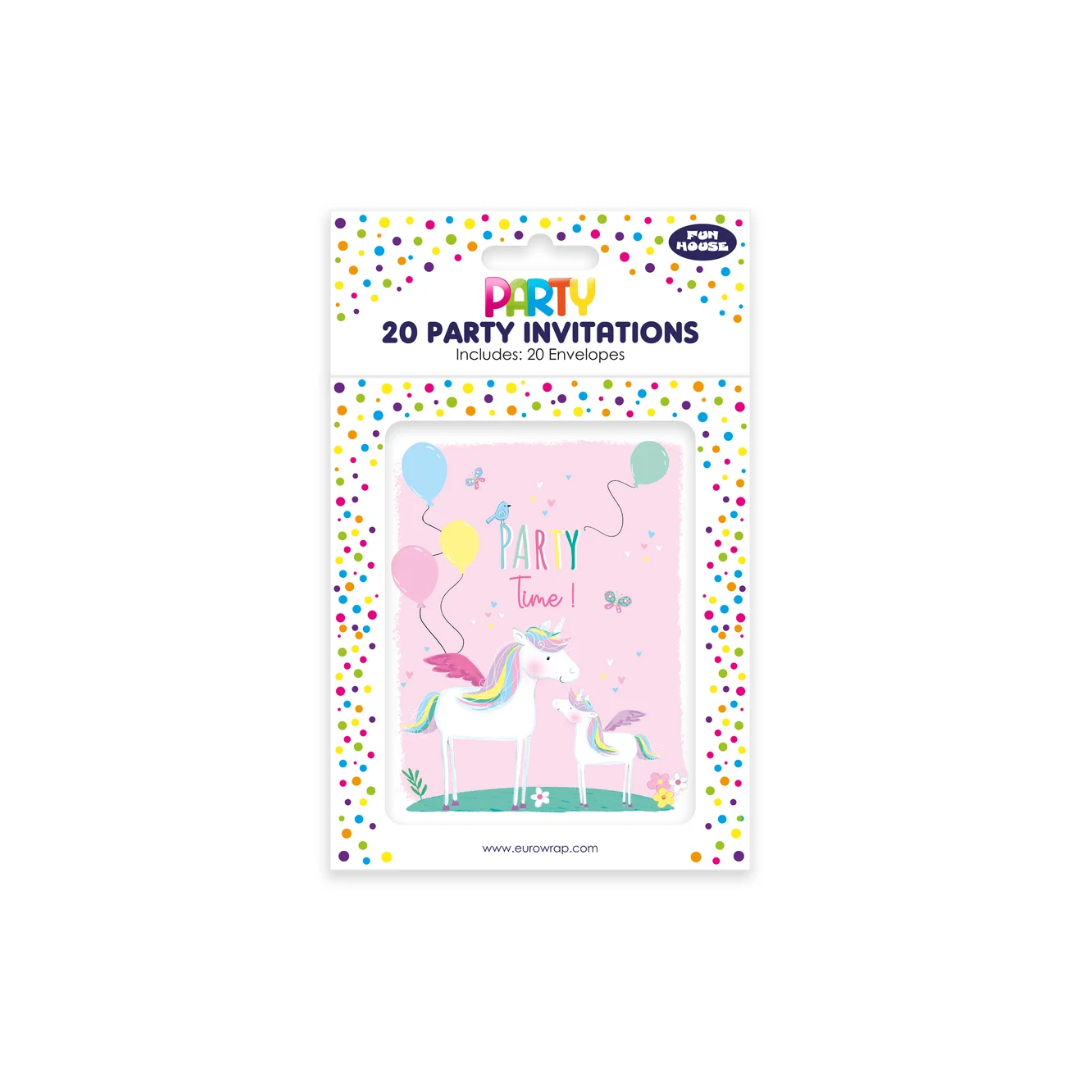 Unicorn Themed Party Time Invites | 20Pcs