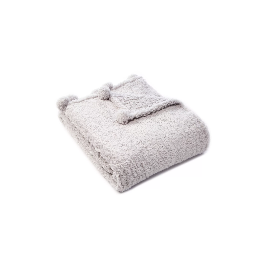 Sherpa Throw With Pom Poms