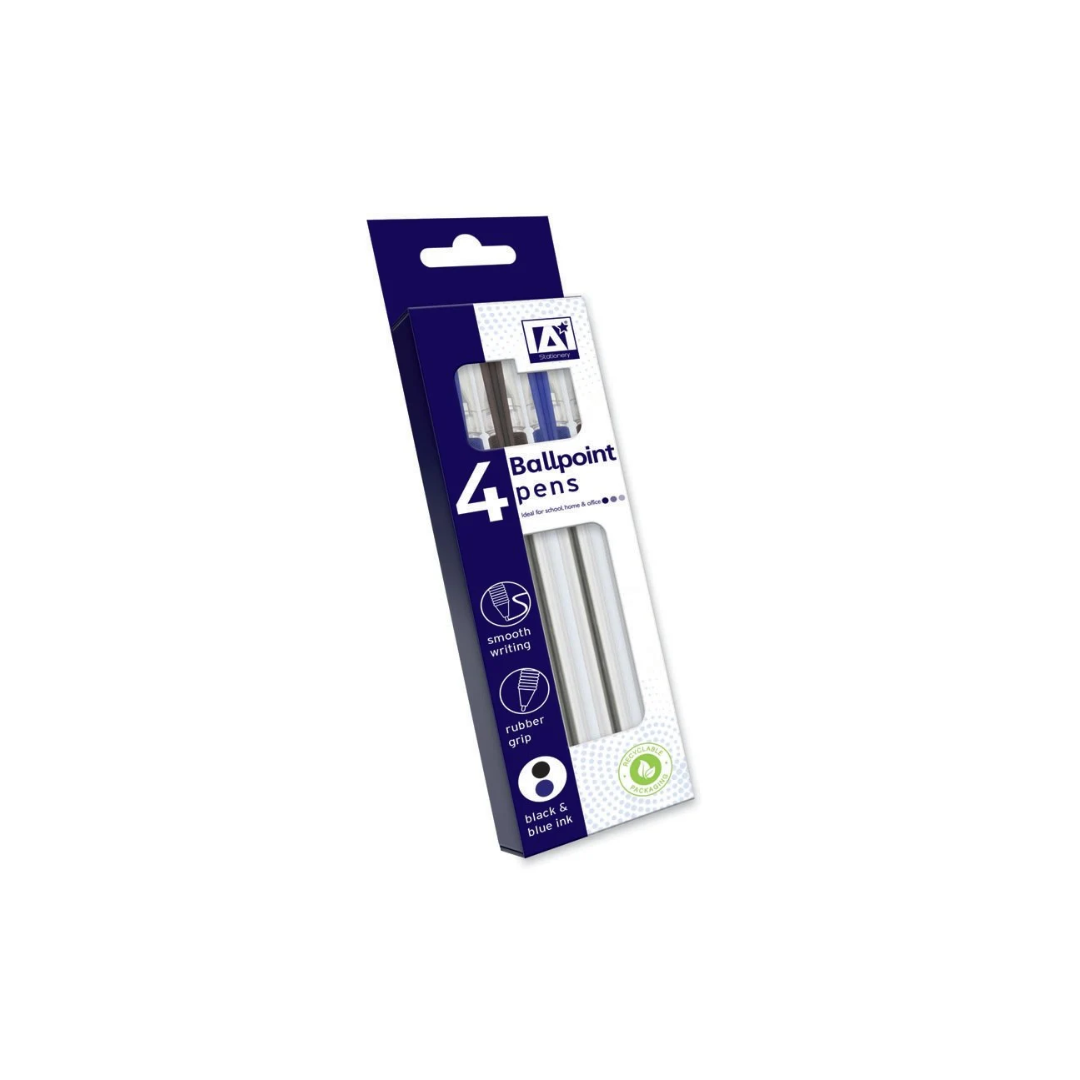 Blue & Black Ballpoint Pens | Pack of 4