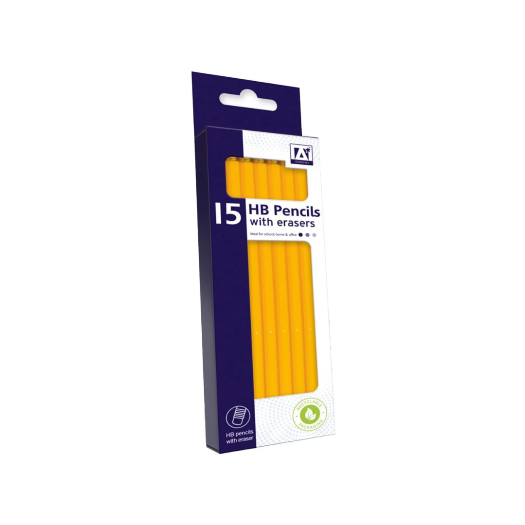 HB Pencils with erasers | Pack of 15