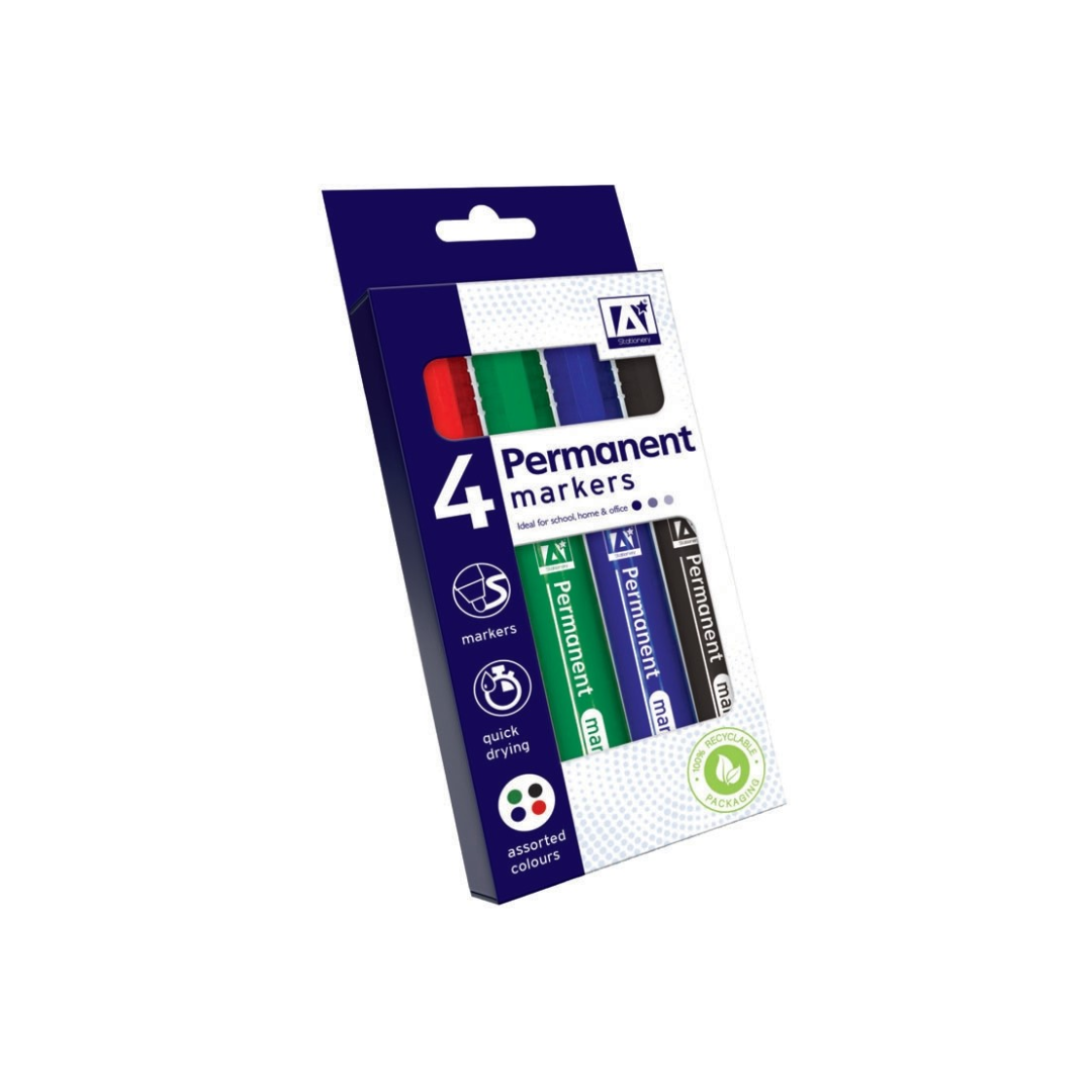 Assorted Permanent Markers| Pack of 4
