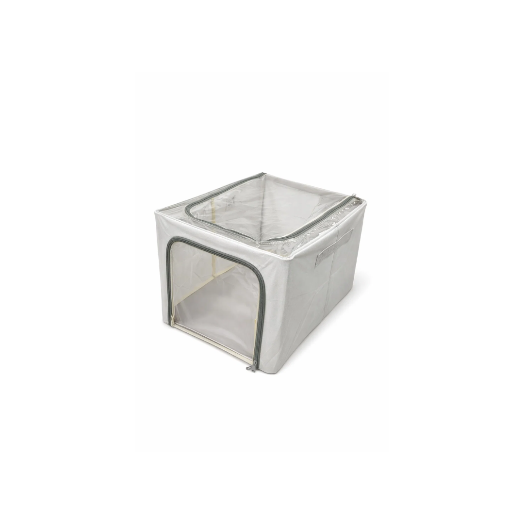 Plain Grey Foldable 2 Window Storage Box  | Medium