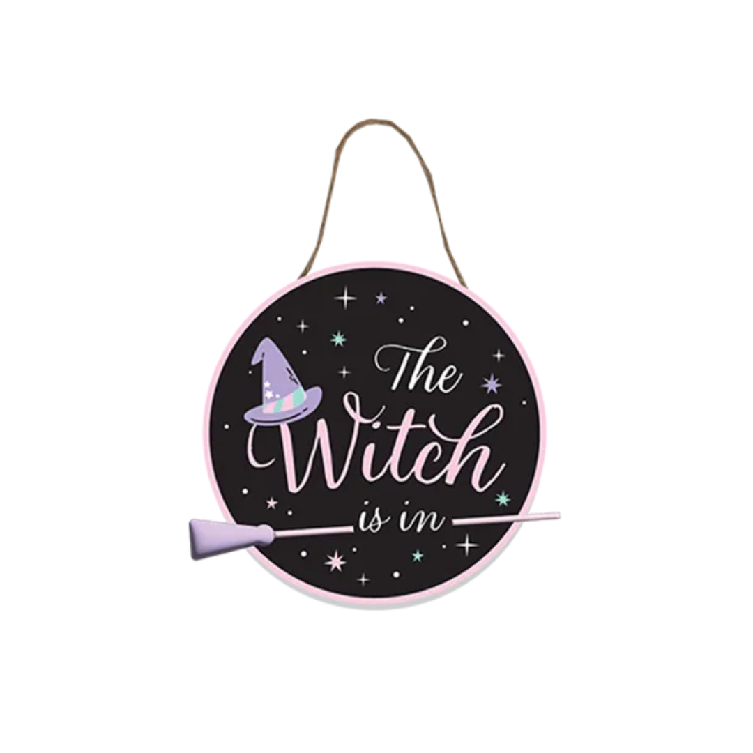 Hanging Witch Plaque with Broomstick