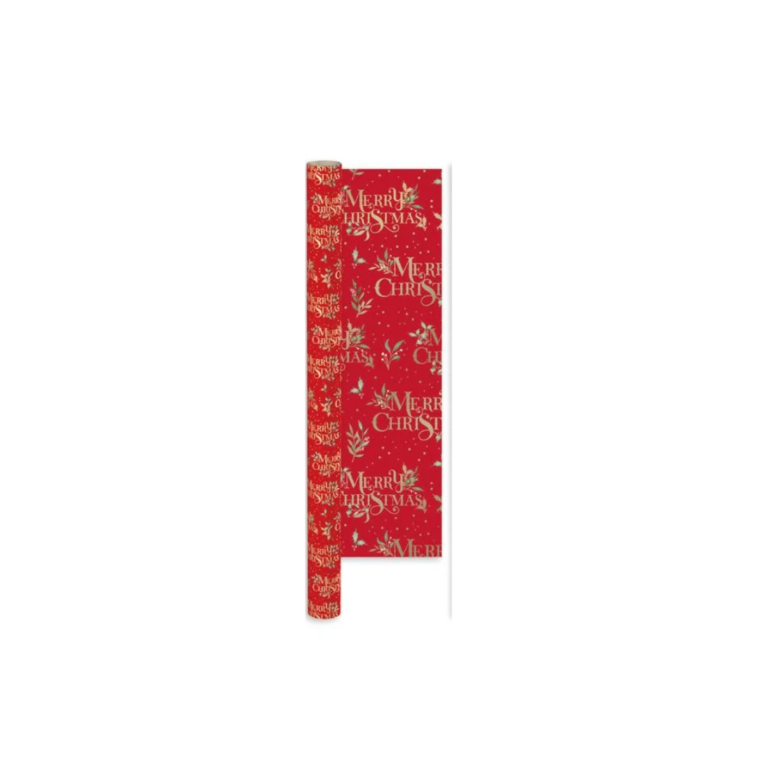 Red Christmas Wrapping Paper With Gold Text  | 7M