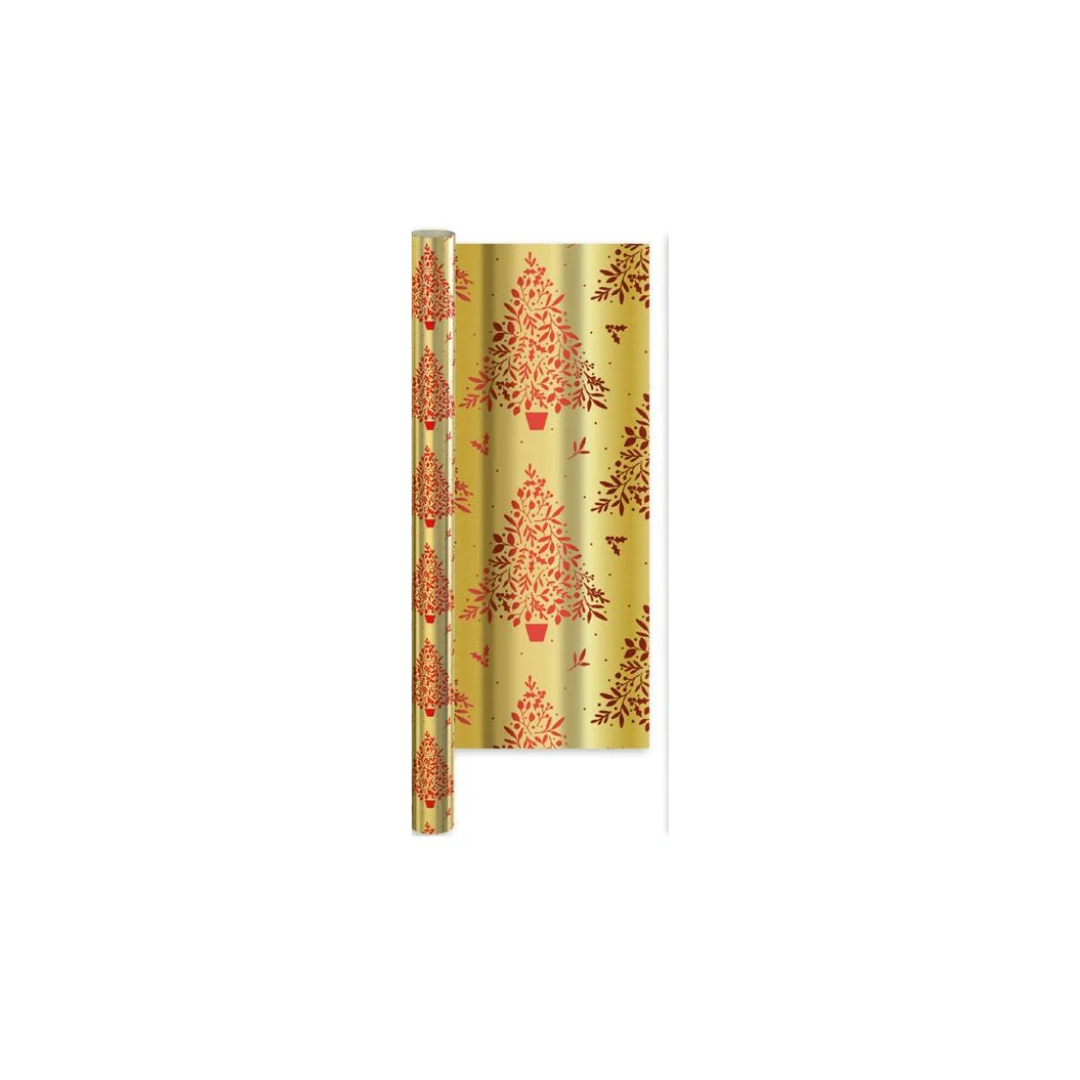 Gold Christmas Wrapping Paper With Red Tree  | 1.5M