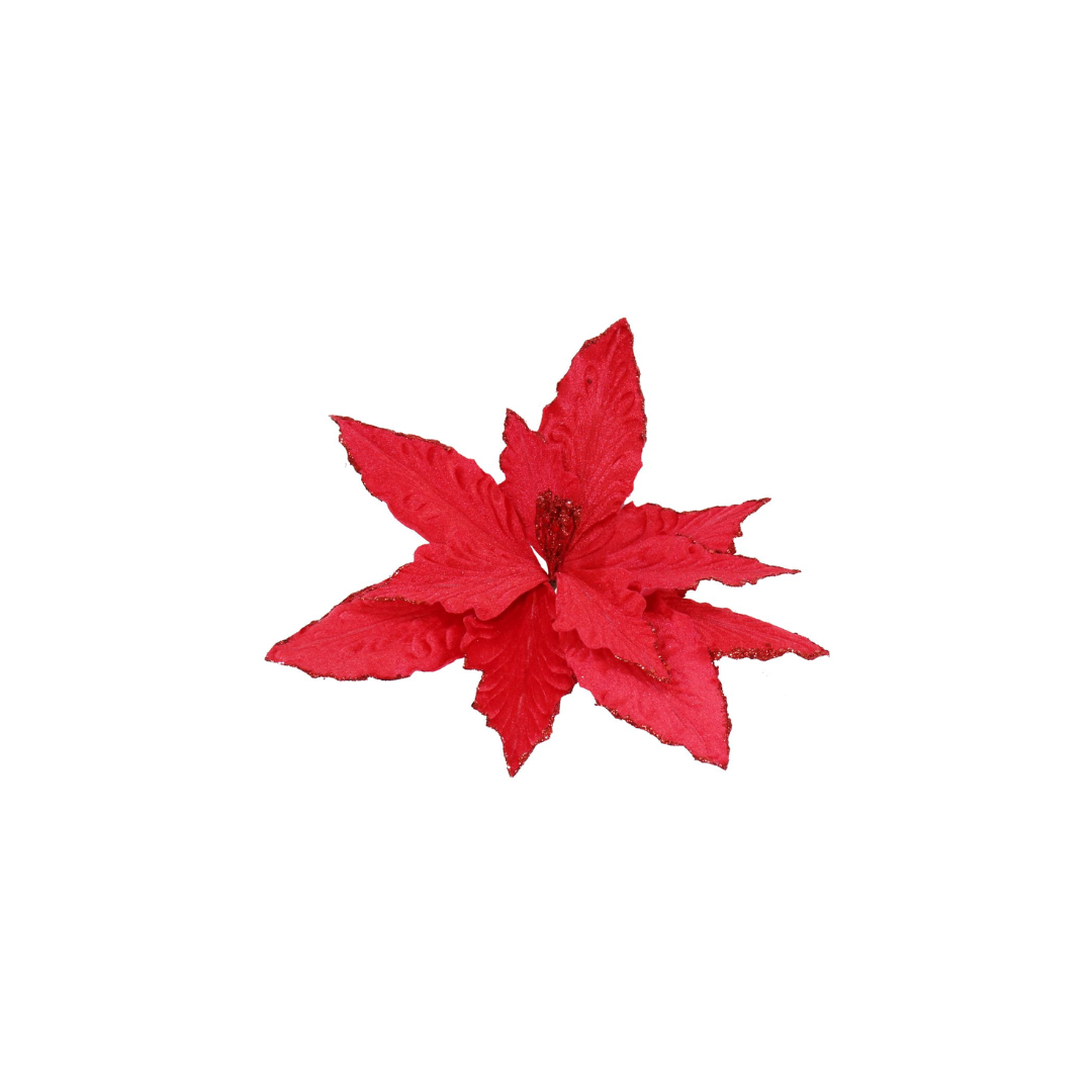 Clip-On Velvet Red Glitter Poinsettia | 30CM