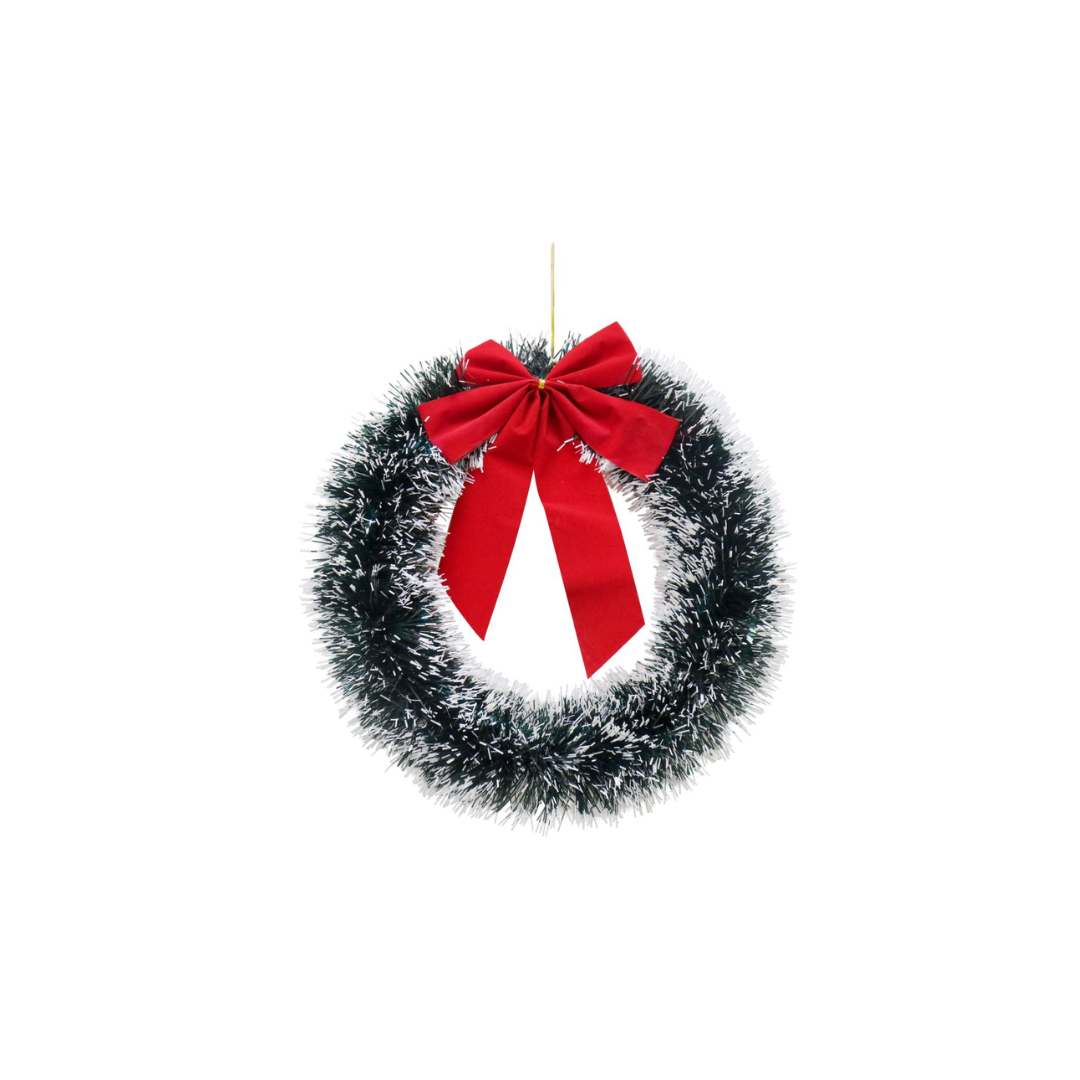 Snow Tinsel Wreath With Bow | 33cm