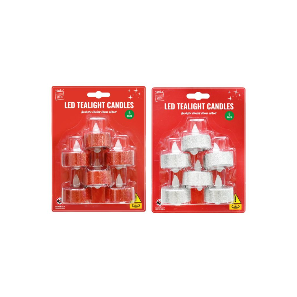 LED Glittery Tealight Candles | 6Pcs
