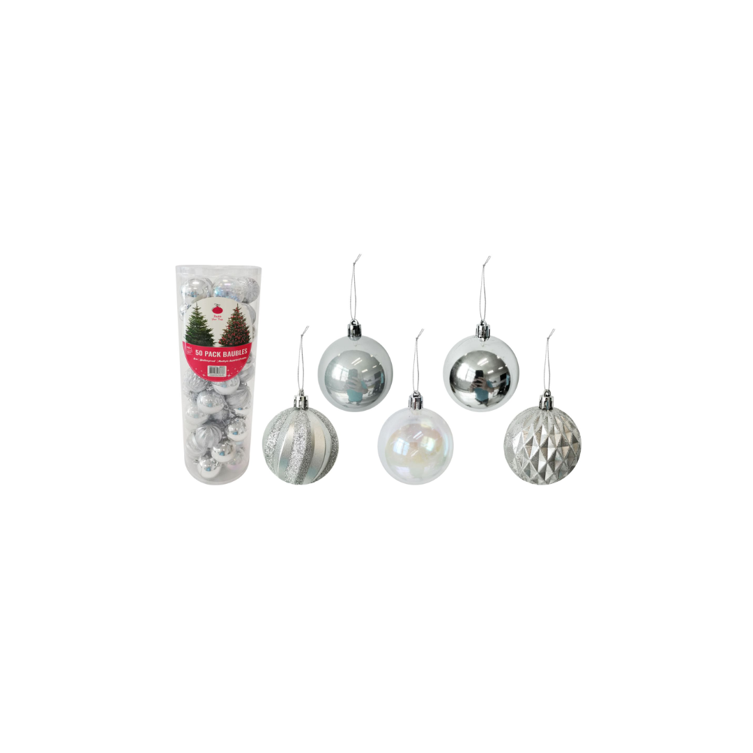 6CM Silver Mega Baubles | 50Pcs