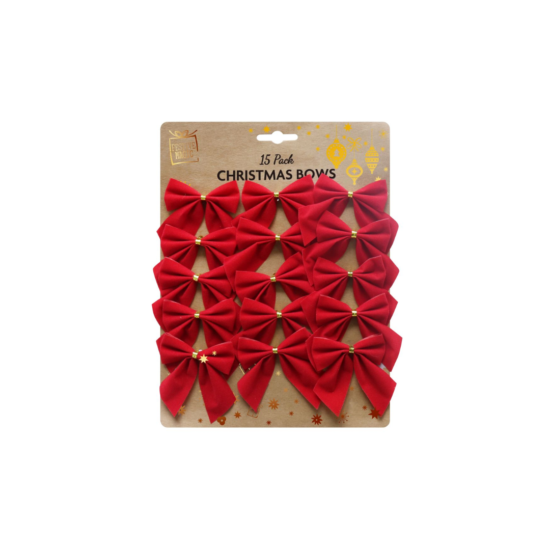 Red Flocked Mini Bows | Set of 15
