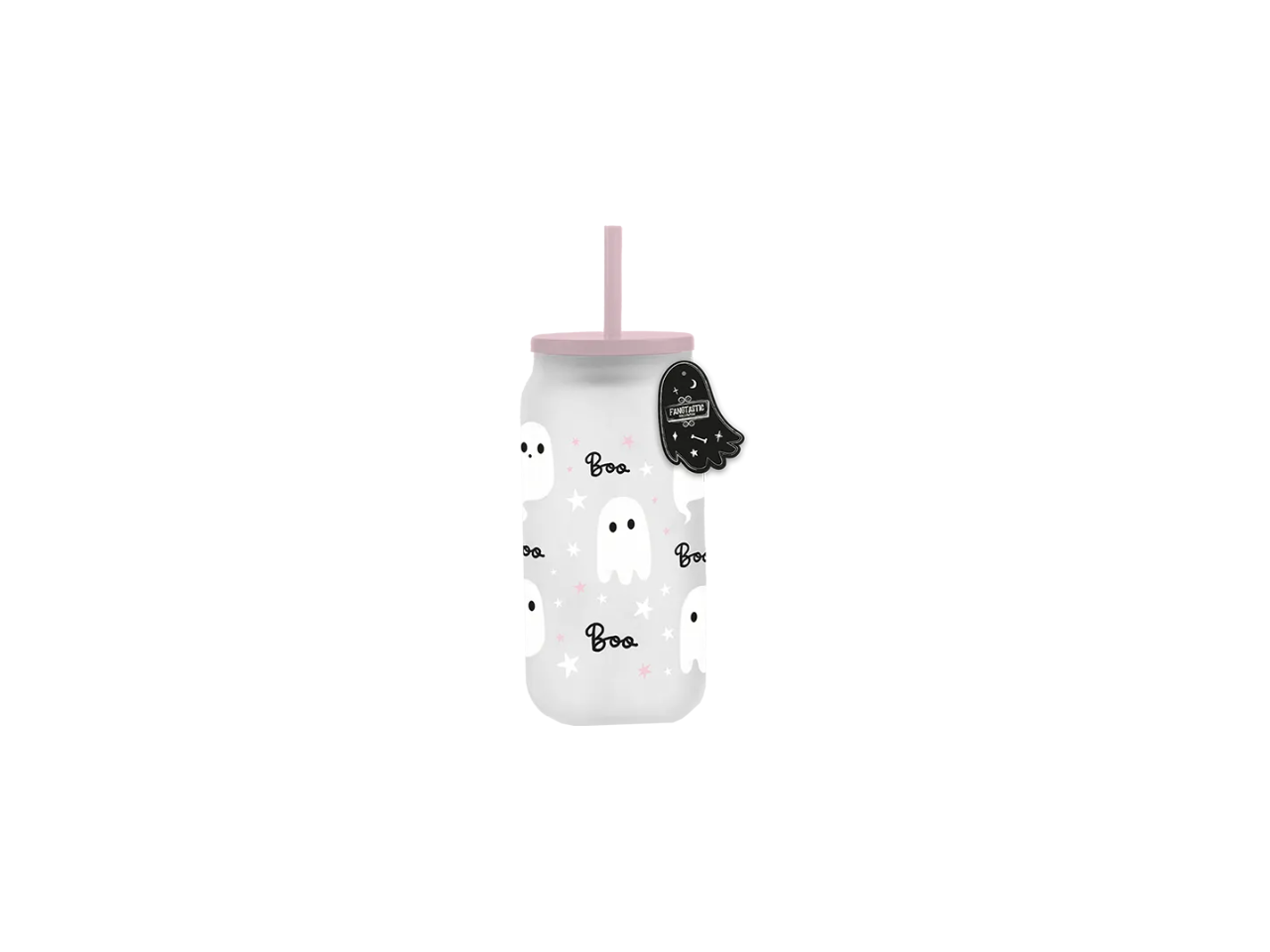 Ghost Glass Mason Jar With Straw