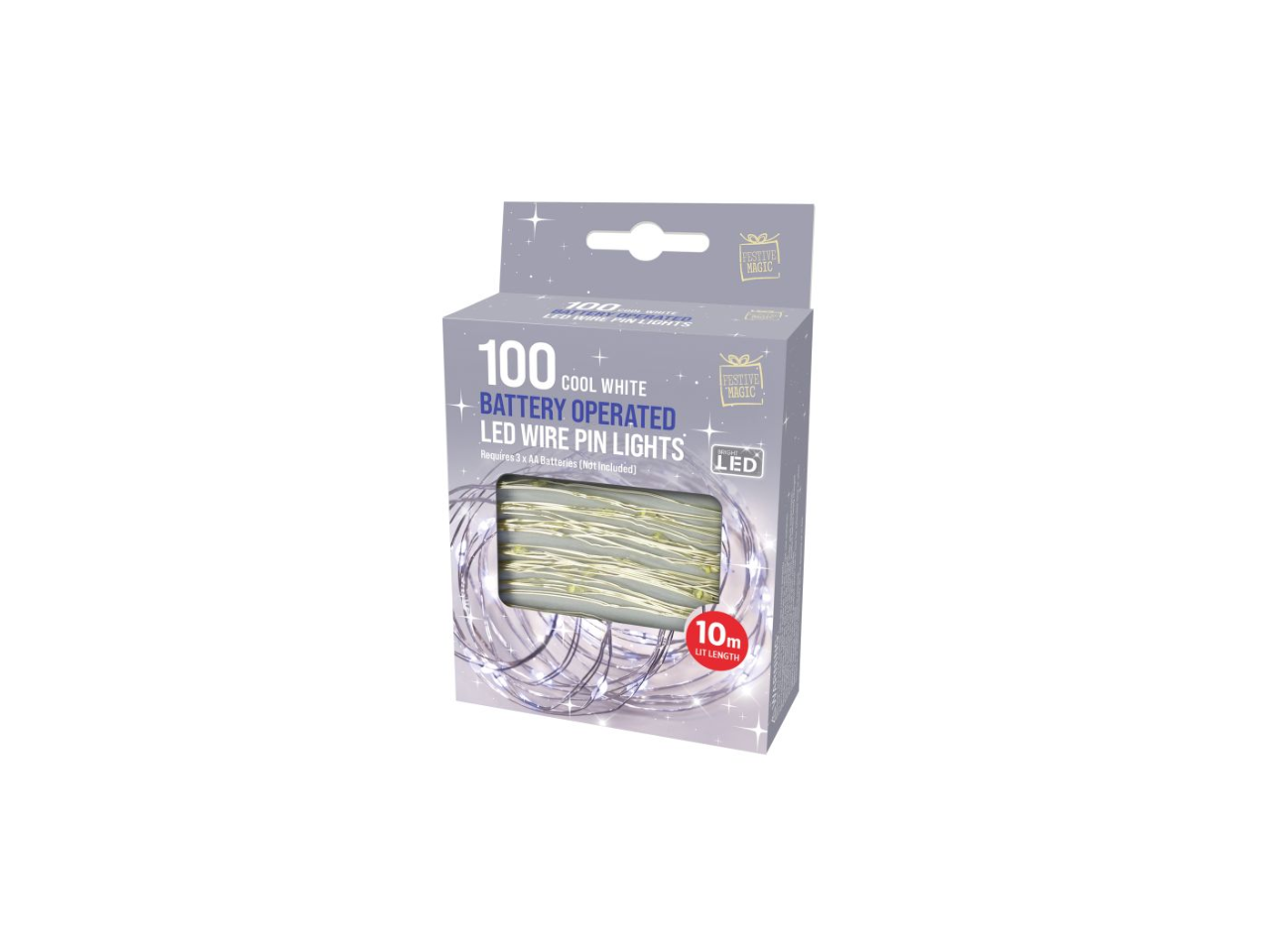 Cool White Battery Operated LED Wire Pin Lights | 10M