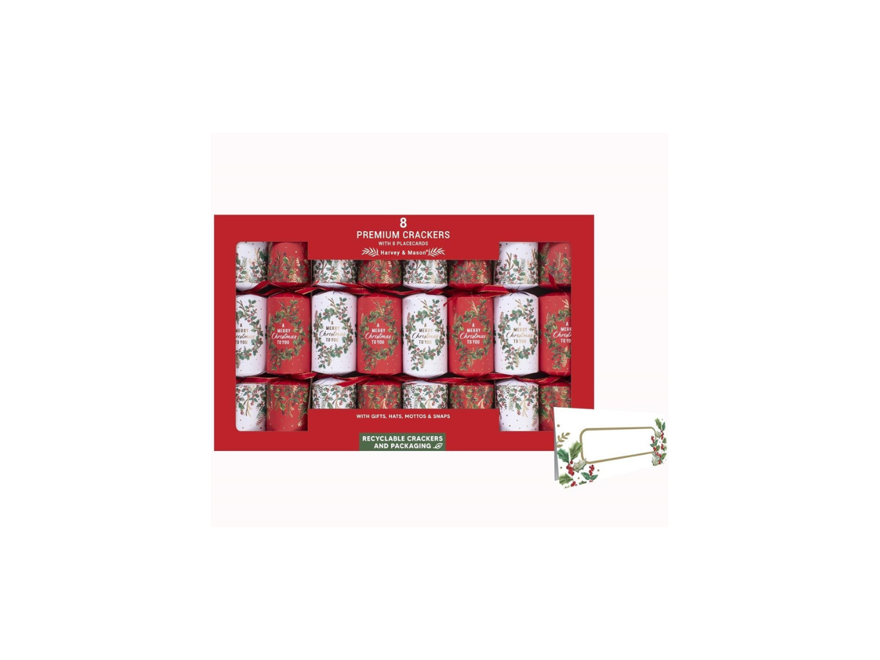 8 Red Premium Crackers with Placecards | 12.5"