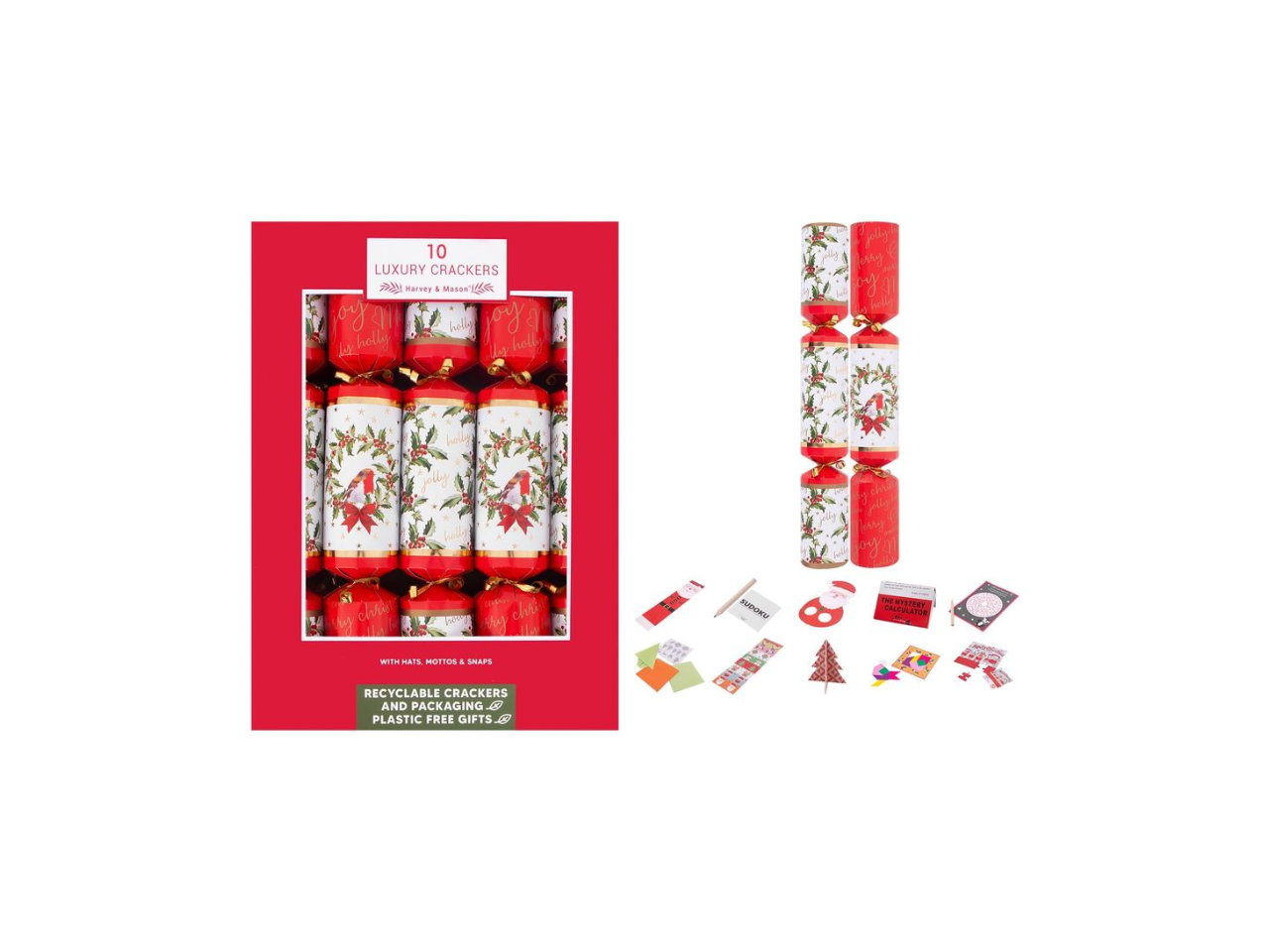 10 Assorted Luxury Holly & Robin Christmas Crackers | 14"