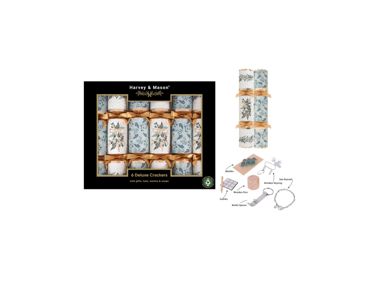 6 Christmas Deluxe Blue Mistletoe Crackers | 13.5"