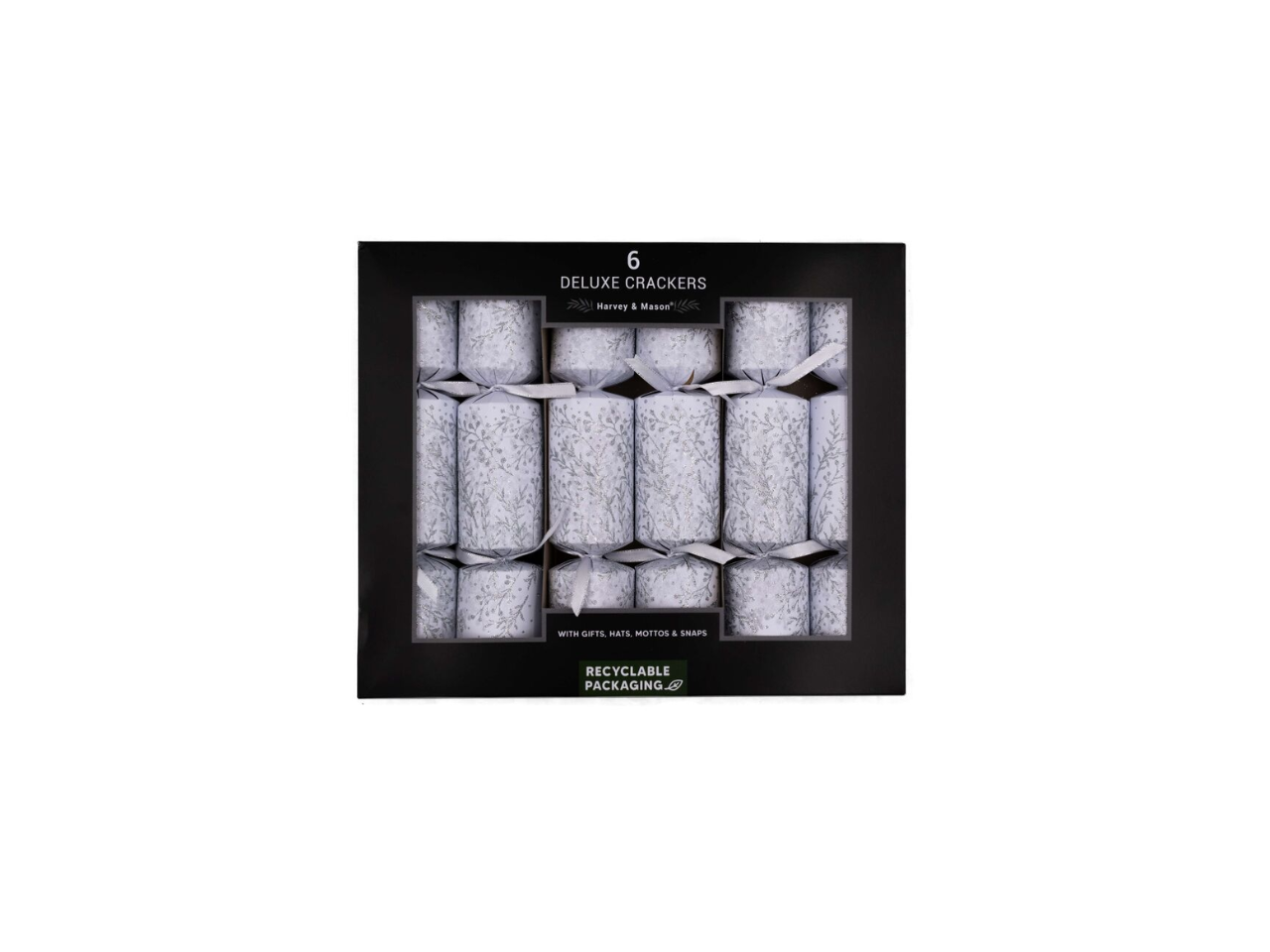 6 Christmas Deluxe Assorted Winter Glitter Crackers | 13.5"