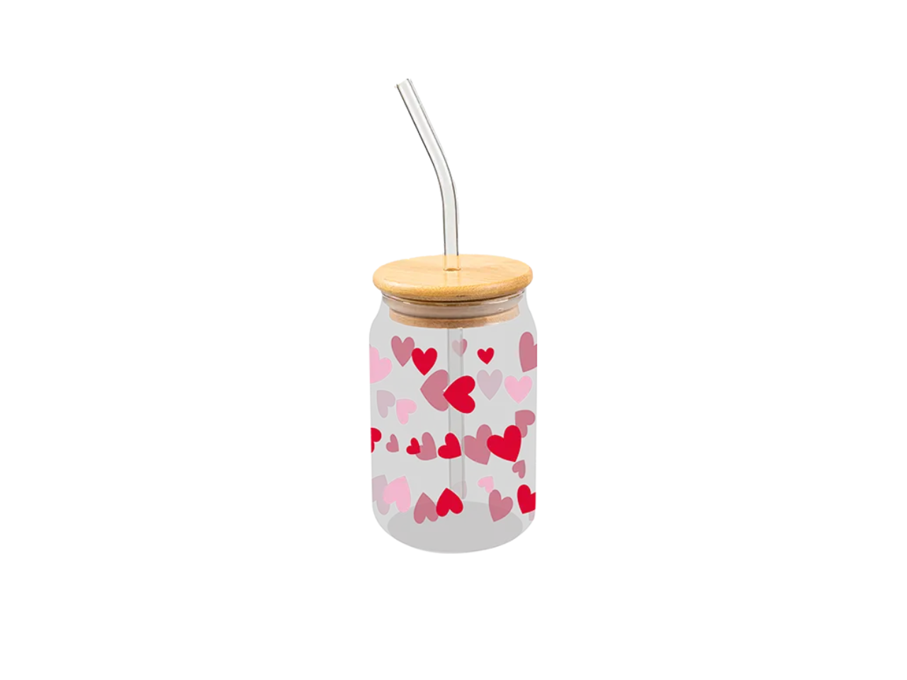 Valentine's Heart Glass Tumbler with Straw