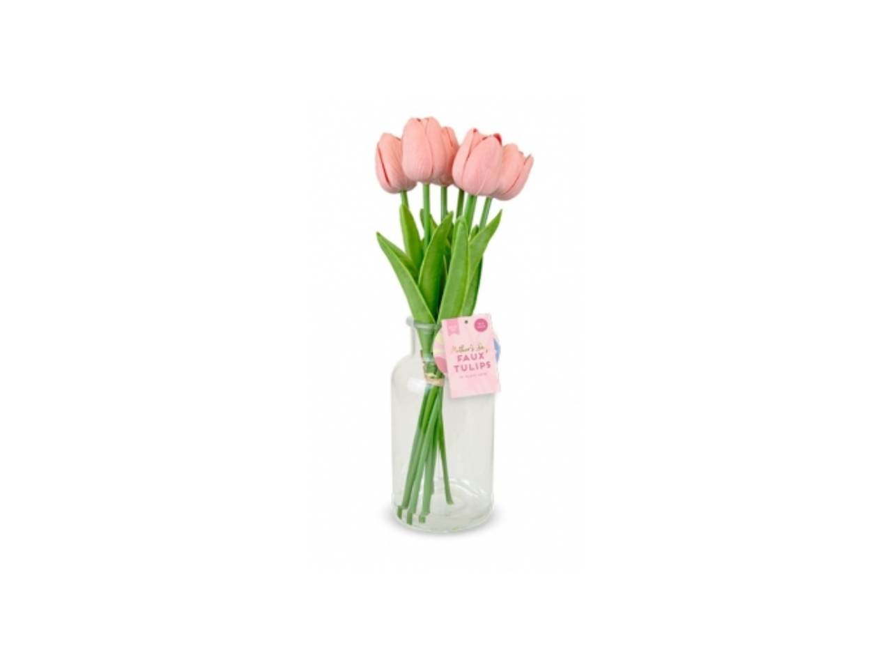 7 Faux Tulips In Glass Vase