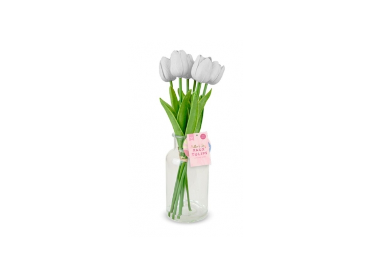 7 Faux Tulips In Glass Vase