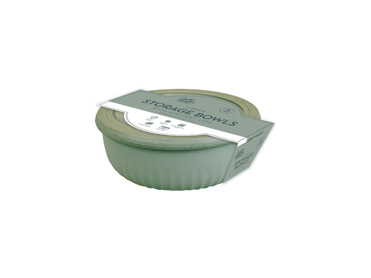 Natural Ribbed Bowls with Airtight Lids | 3 Pcs