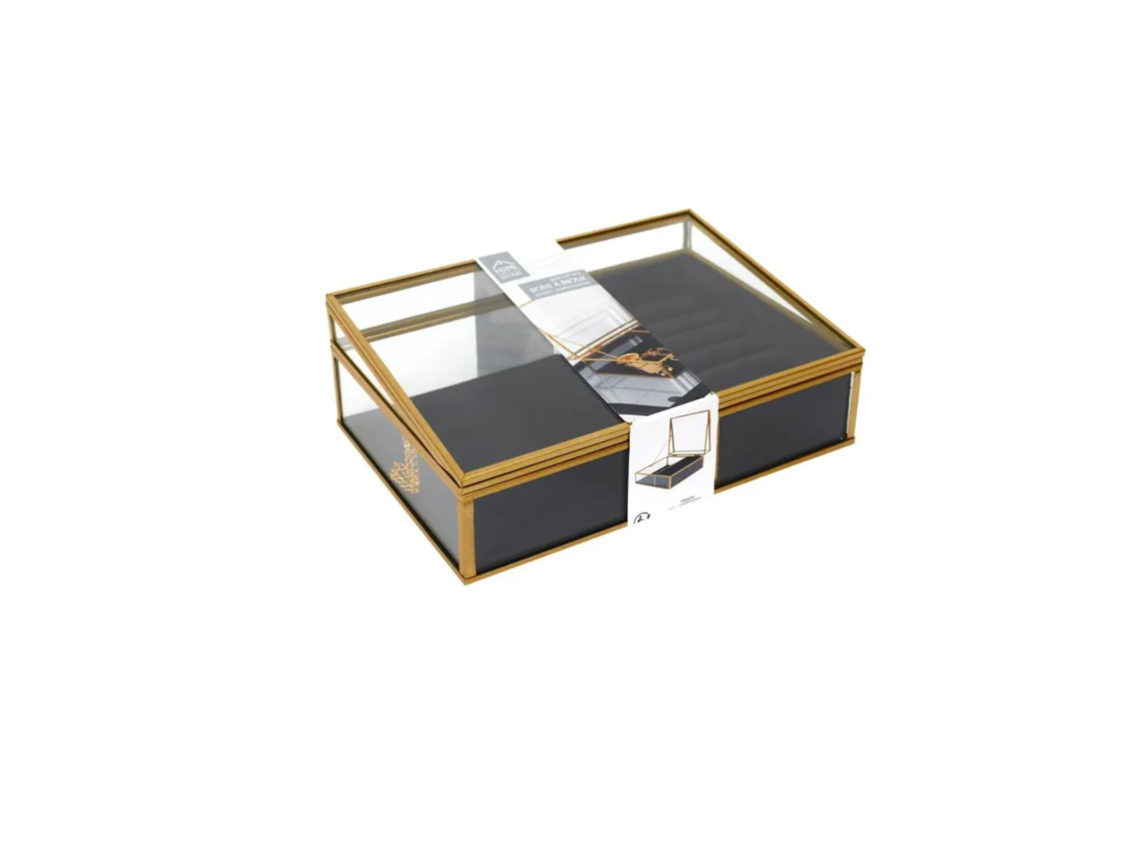 Velvet Glass Jewellery Box Black and Gold | 23cm