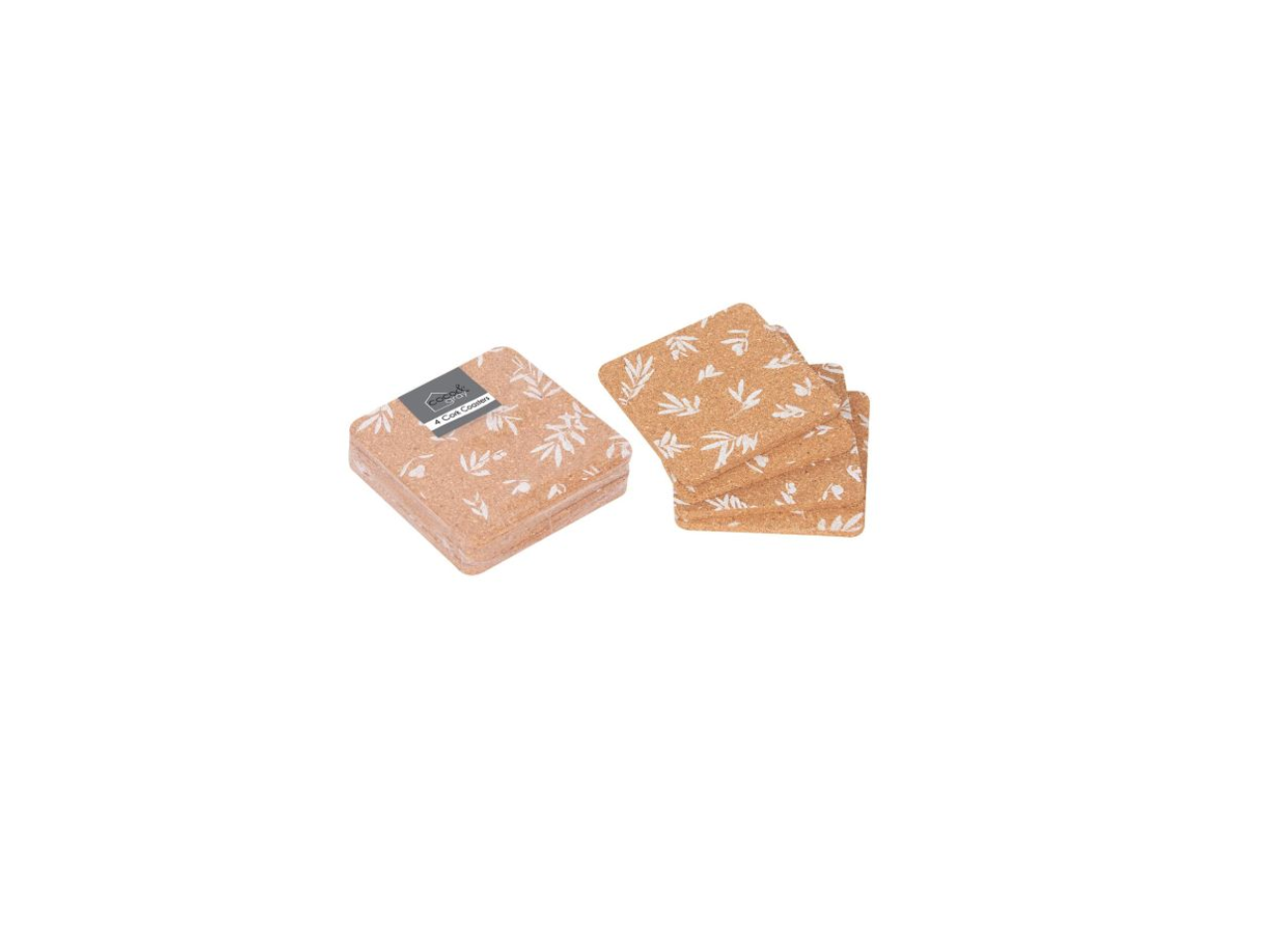Pack of 4 Cork Coaster White Print