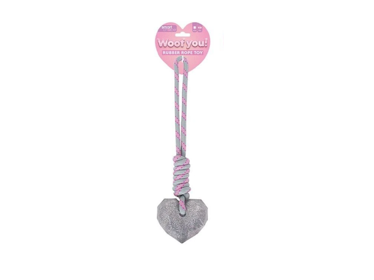Rubber Rope Glitter Heart Dog Toy