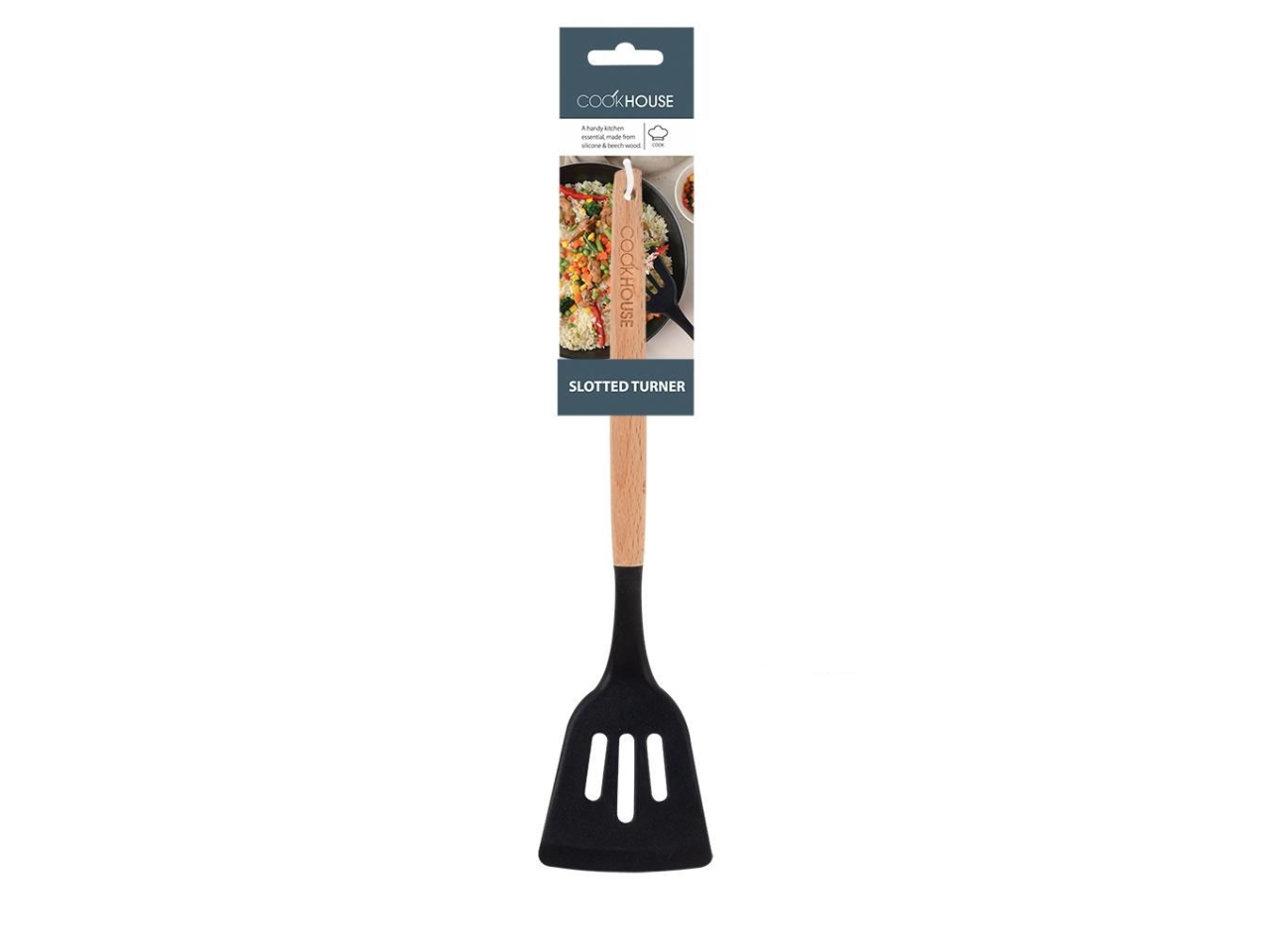 Silicone Slotted Turner With Wooden Handle
