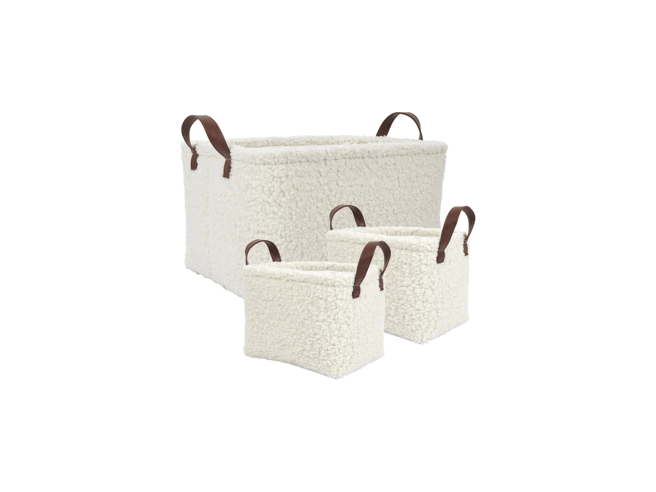 Set of 3 White Teddy Storage Baskets