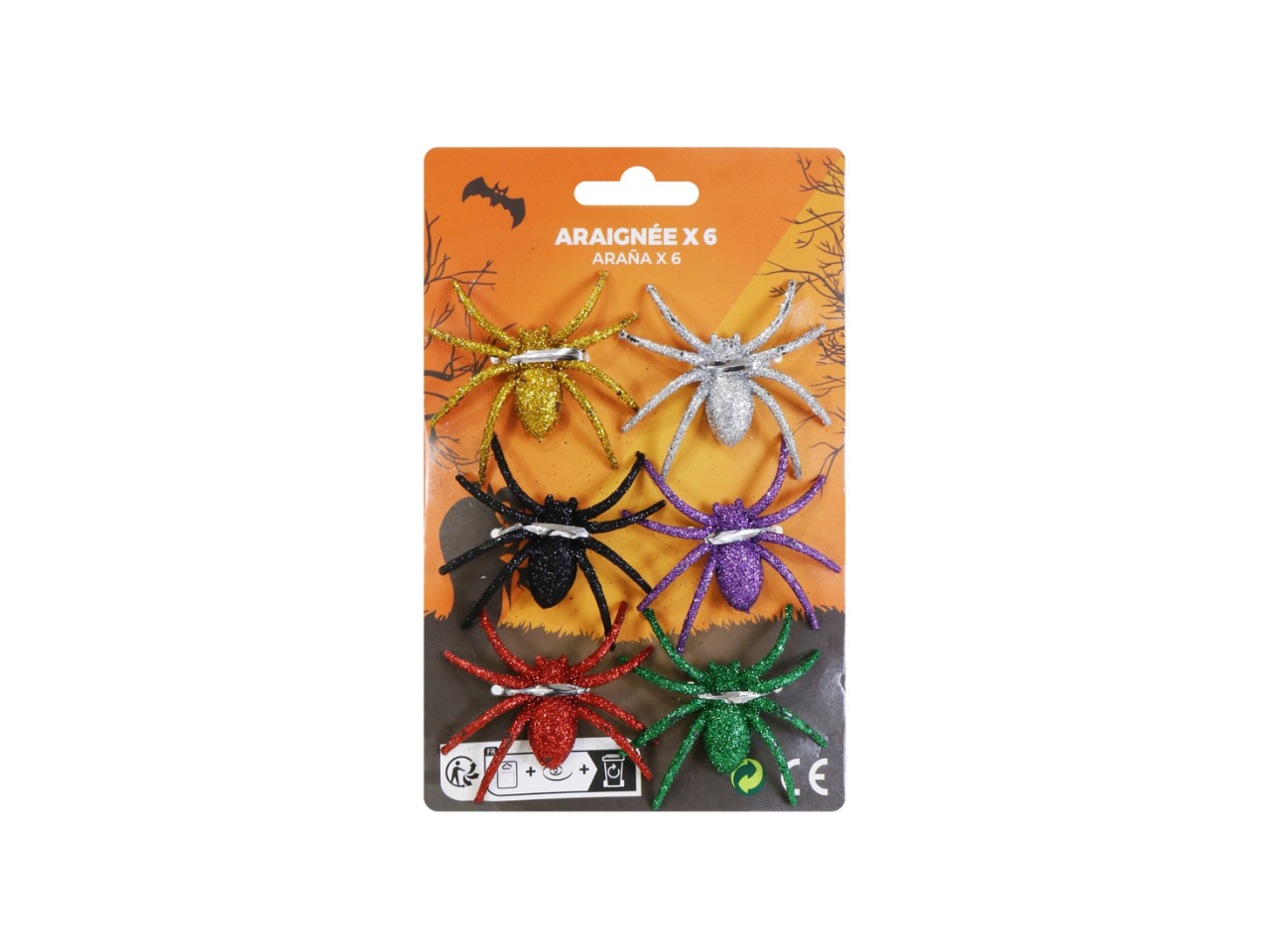 Glittery Coloured Spiders | 6Pcs