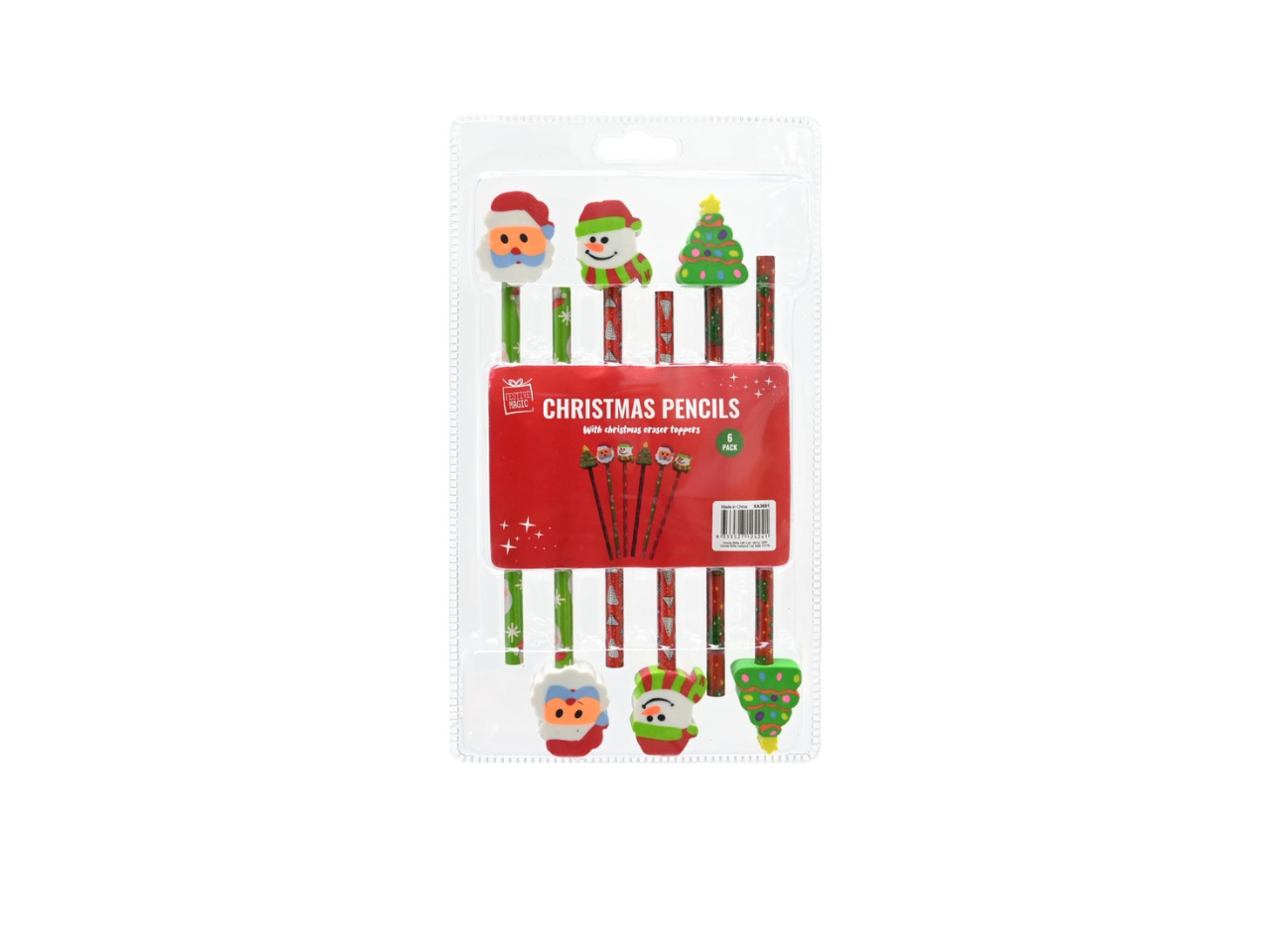 Christmas Pencils With Erasers | 6 Pcs