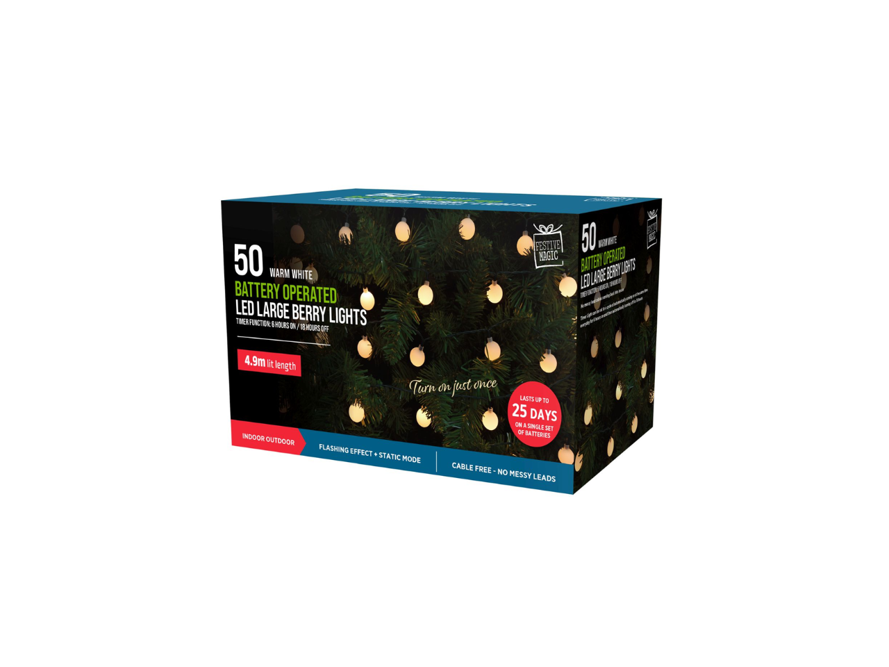 50 Warm White Timer Glow Berry Lights | LED